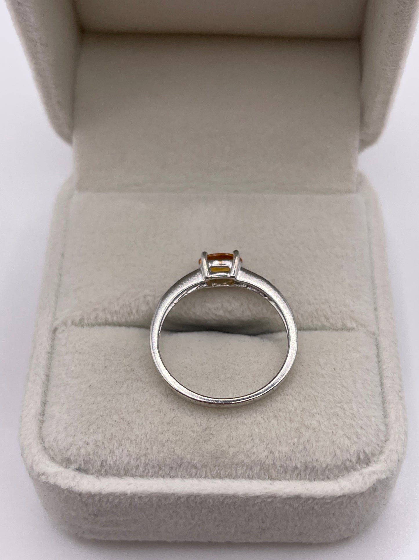 9ct white gold orange sapphire and diamond ring