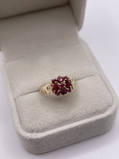 9ct gold ruby cluster ring