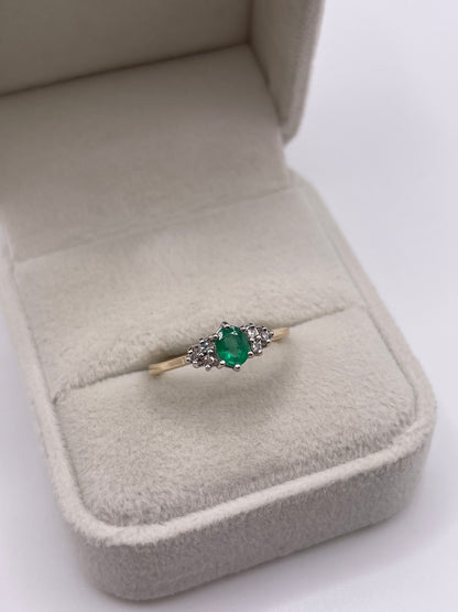 9ct gold emerald and diamond ring