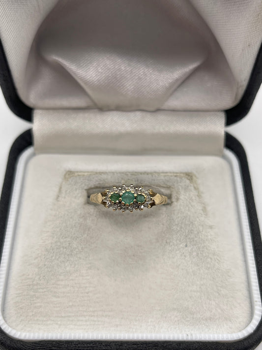 9ct gold emerald and diamond ring
