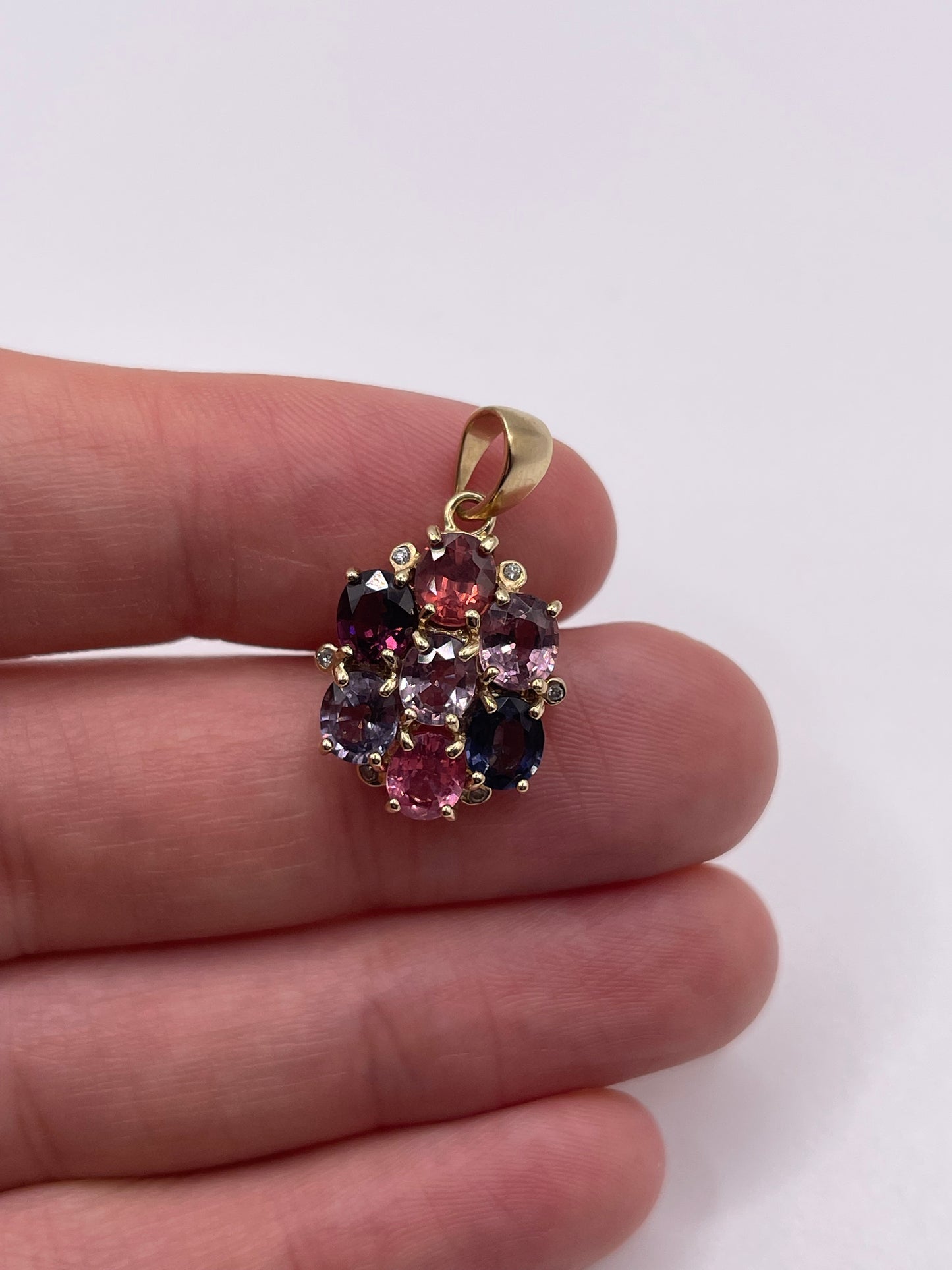 9ct gold multi coloured sapphire and diamond pendant