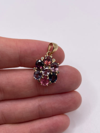 9ct gold multi coloured sapphire and diamond pendant