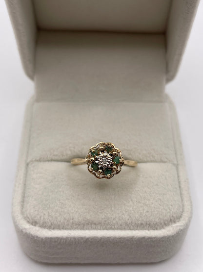 9ct gold emerald and diamond ring