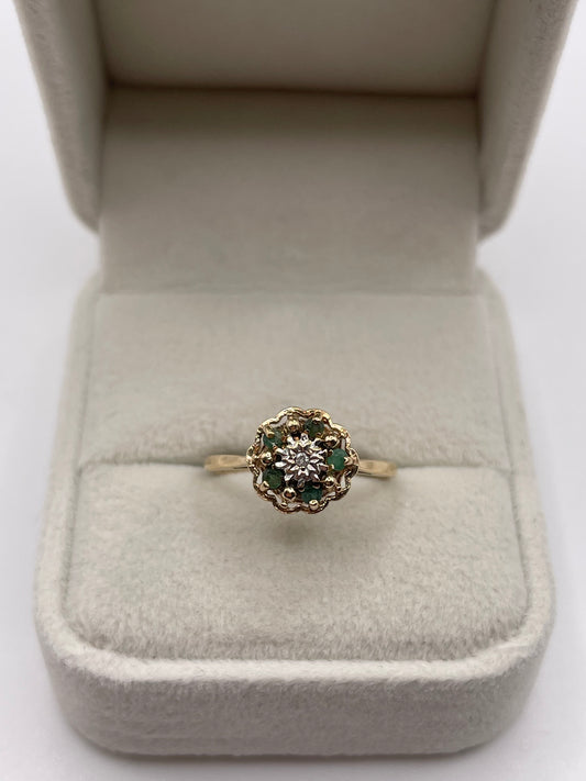 9ct gold emerald and diamond ring