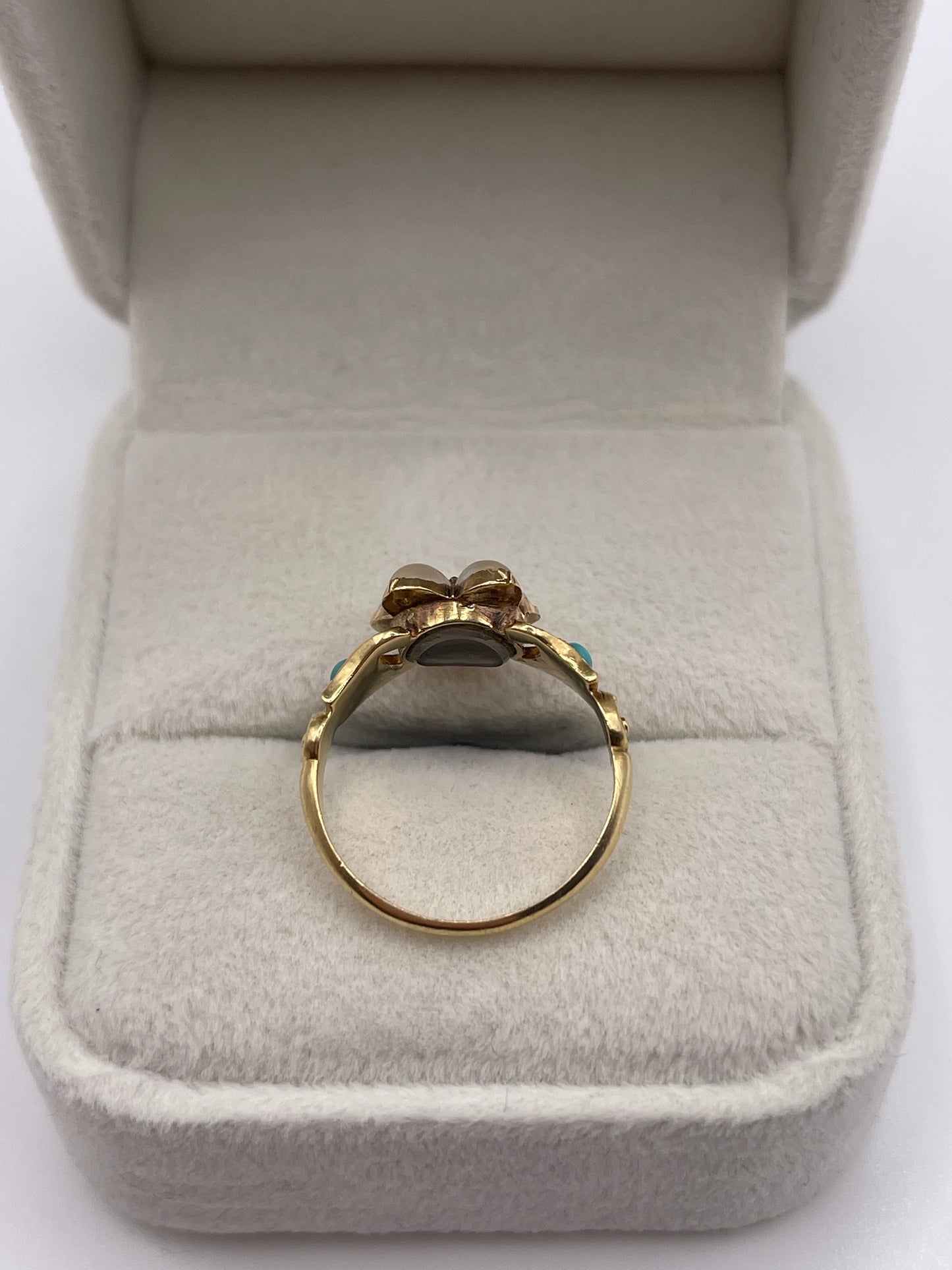 Antique 18ct gold pearl and turquoise locket back ring