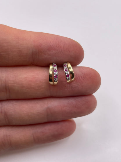 9ct gold ruby and cz earrings