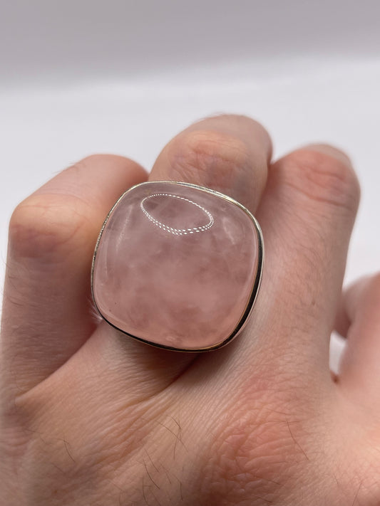 Silver rose quartz ring