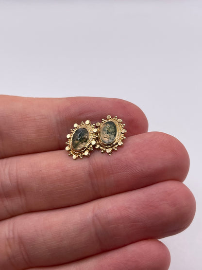 9ct gold moss agate earrings