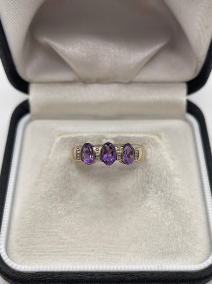 9ct gold amethyst and diamond ring