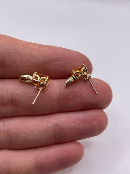 9ct gold spessartite garnet and diamond earrings