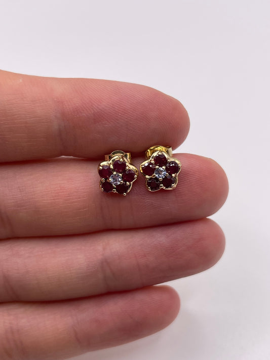 9ct gold ruby and tanzanite earrings