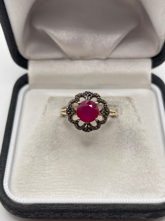 9ct gold ruby and diamond ring