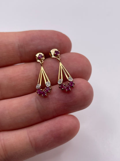 9ct gold ruby and diamond earrings