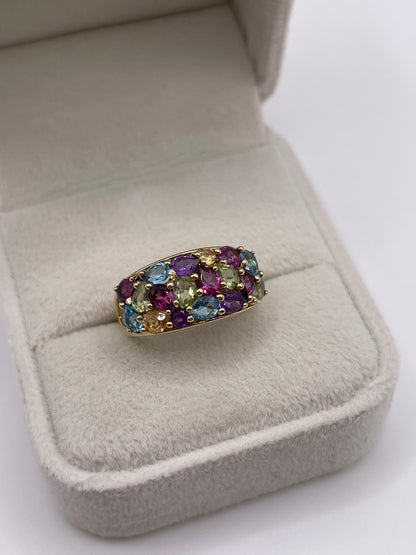 9ct gold multi gemstone cluster ring