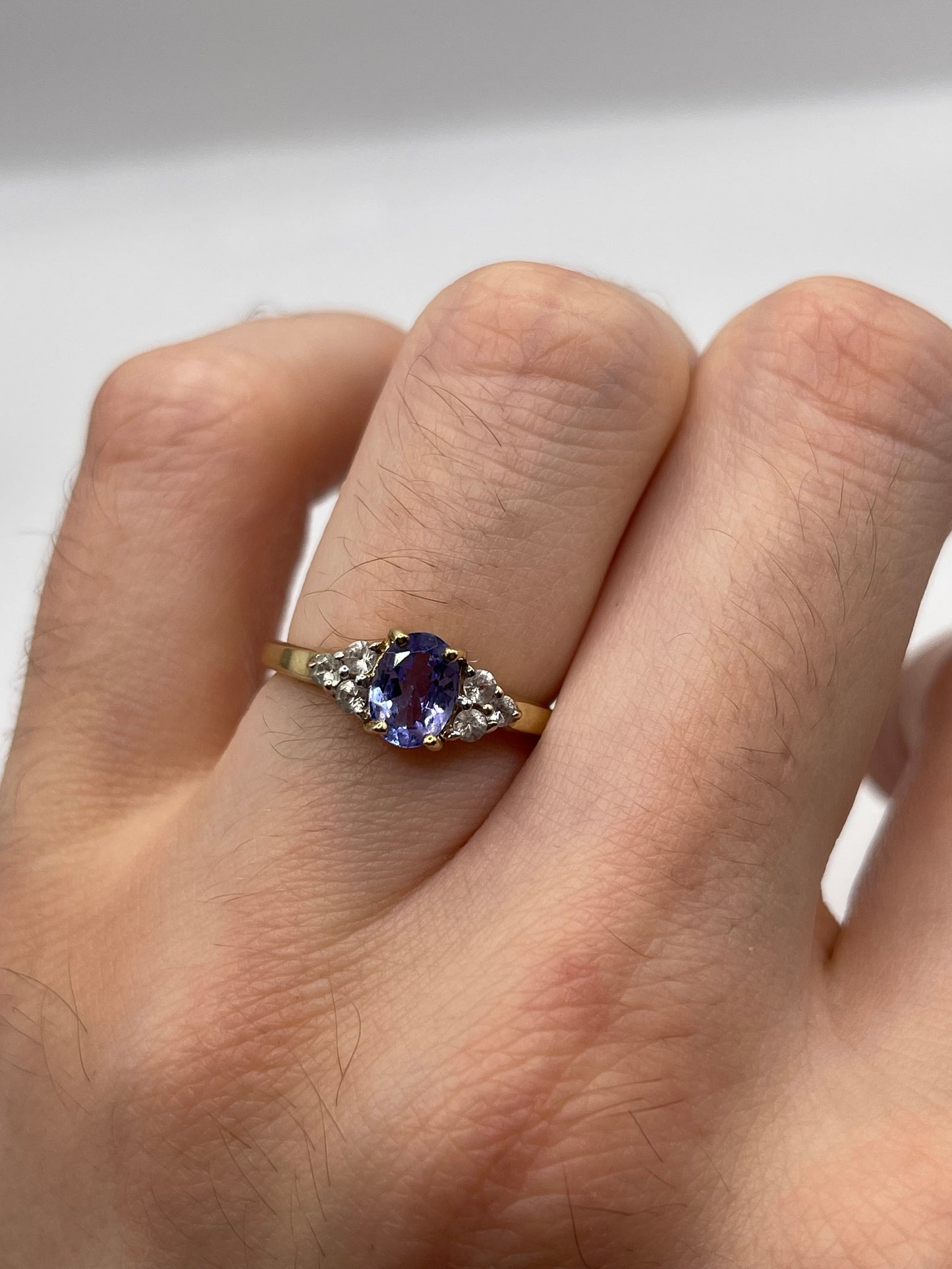 9ct gold tanzanite and zircon ring