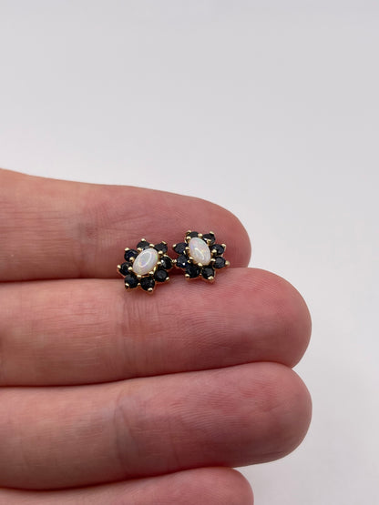 9ct gold opal and sapphire earrings