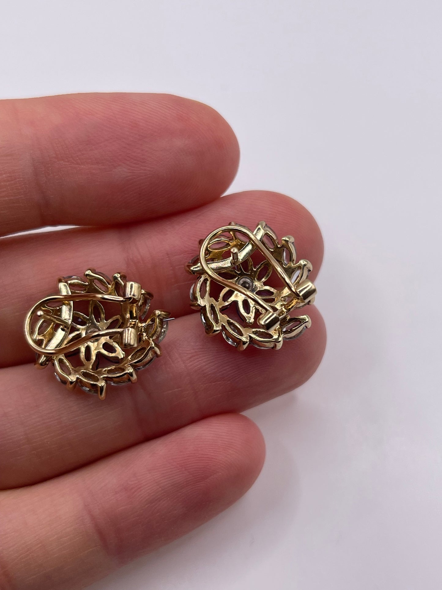 9ct gold tanzanite, aquamarine and diamond earrings