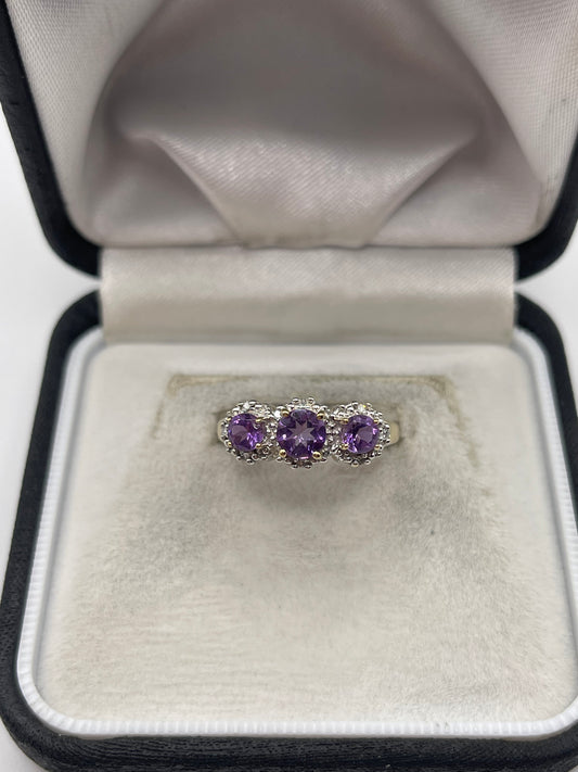 9ct gold amethyst and diamond ring