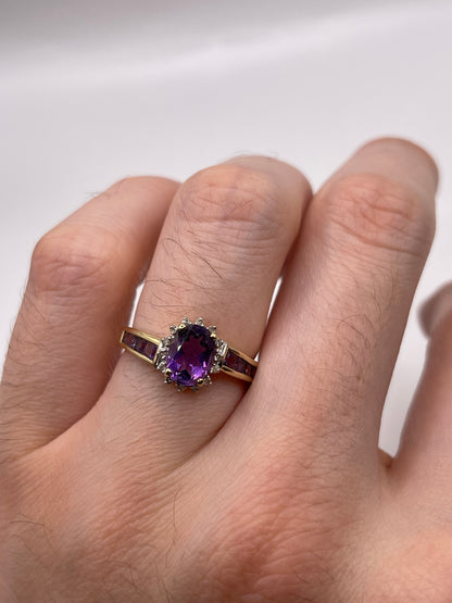 9ct gold amethyst and diamond ring