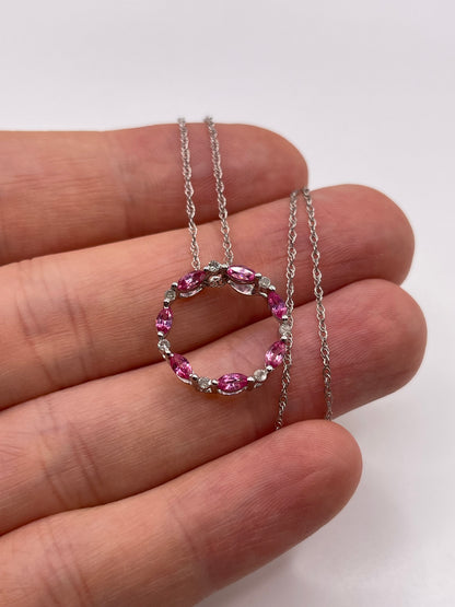 9ct white gold pink sapphire and diamond necklace
