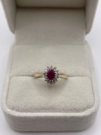 9ct gold ruby and diamond ring