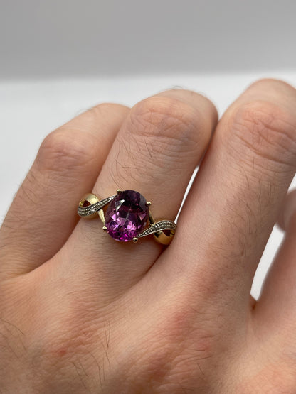 9ct gold pink topaz and diamond ring