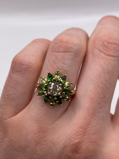 9ct gold multi gemstone cluster ring