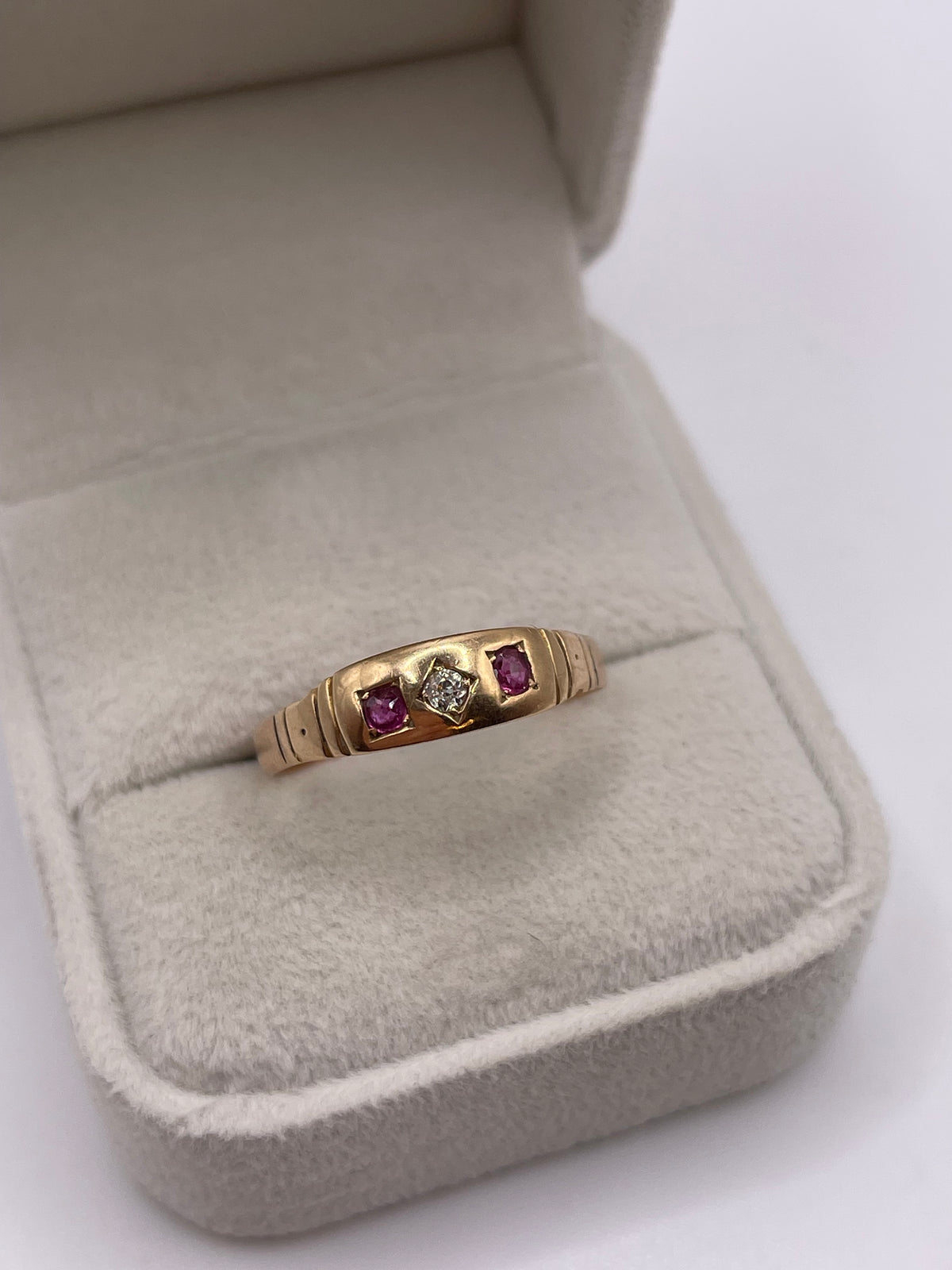 9ct rose gold ruby and diamond gypsy ring