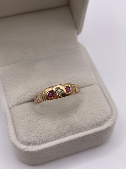 9ct rose gold ruby and diamond gypsy ring