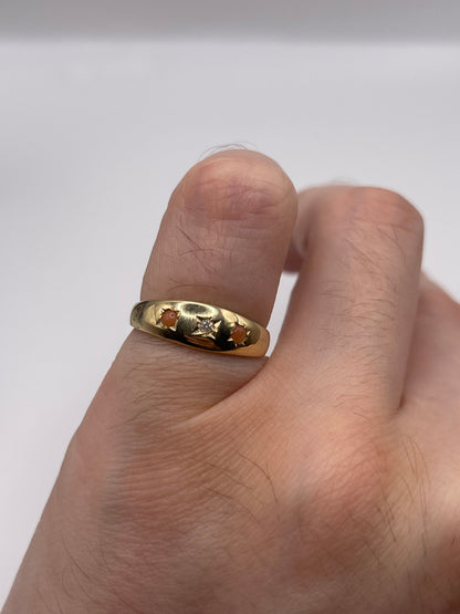 9ct gold coral and diamond gypsy ring