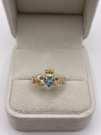9ct gold topaz claddagh ring