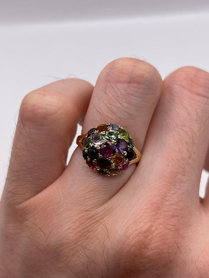 9ct gold multi gemstone cluster ring