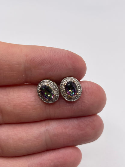 9ct gold mystic topaz and diamond earrings