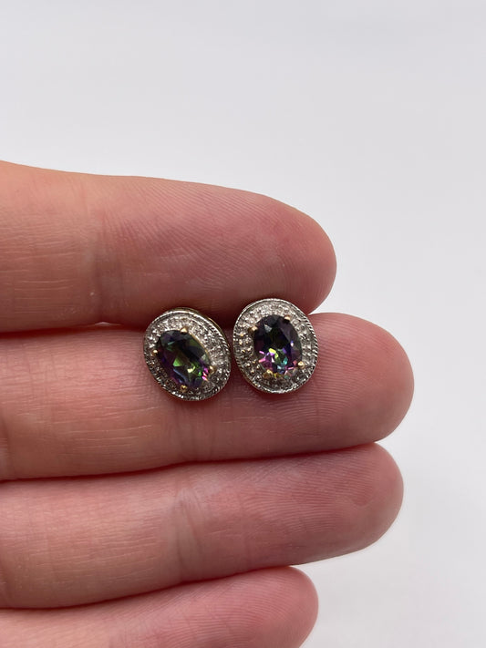 9ct gold mystic topaz and diamond earrings