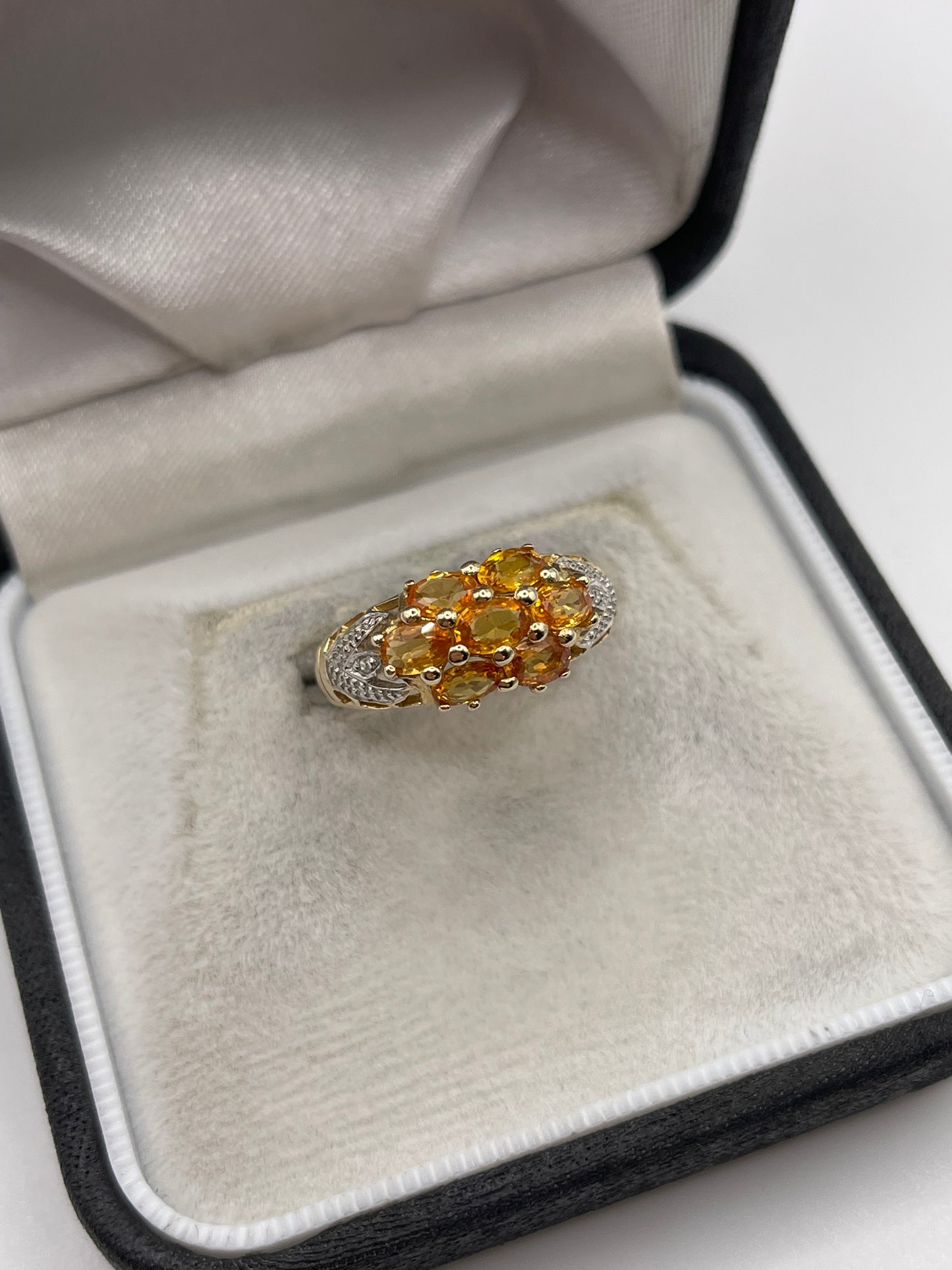 9ct gold orange sapphire and diamond ring