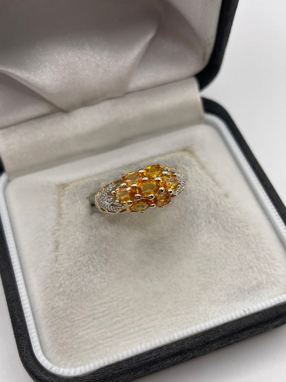 9ct gold orange sapphire and diamond ring