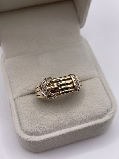9ct gold diamond buckle ring