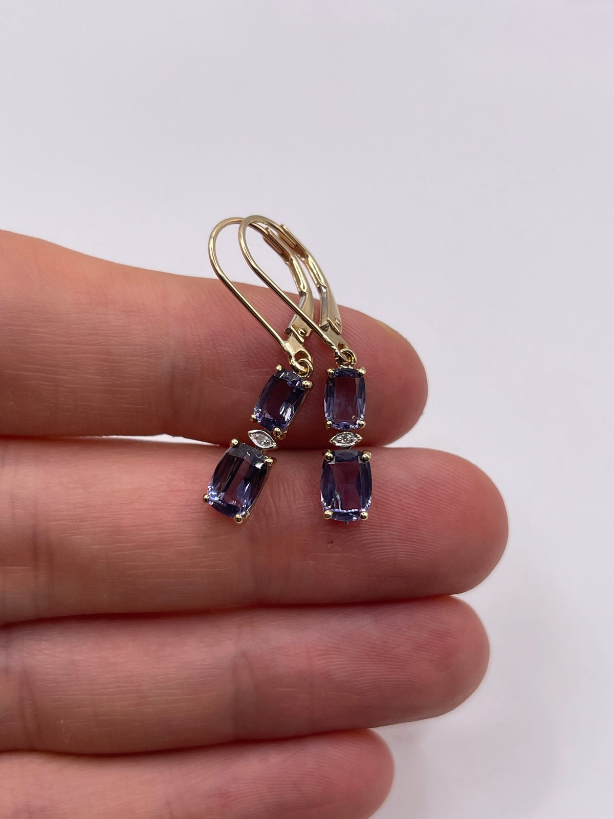 9ct gold iolite and diamond earrings