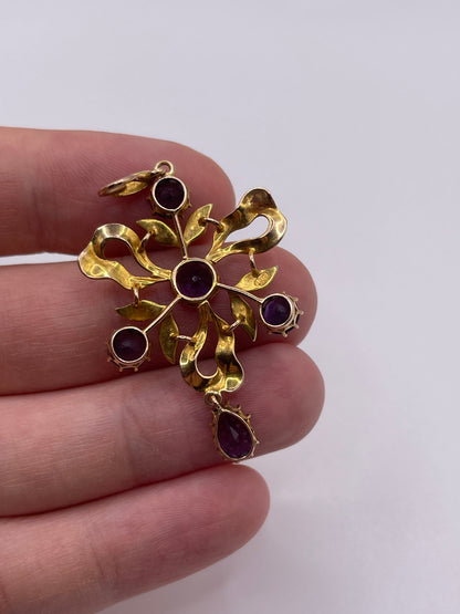 Antique 15ct gold amethyst and pearl pendant