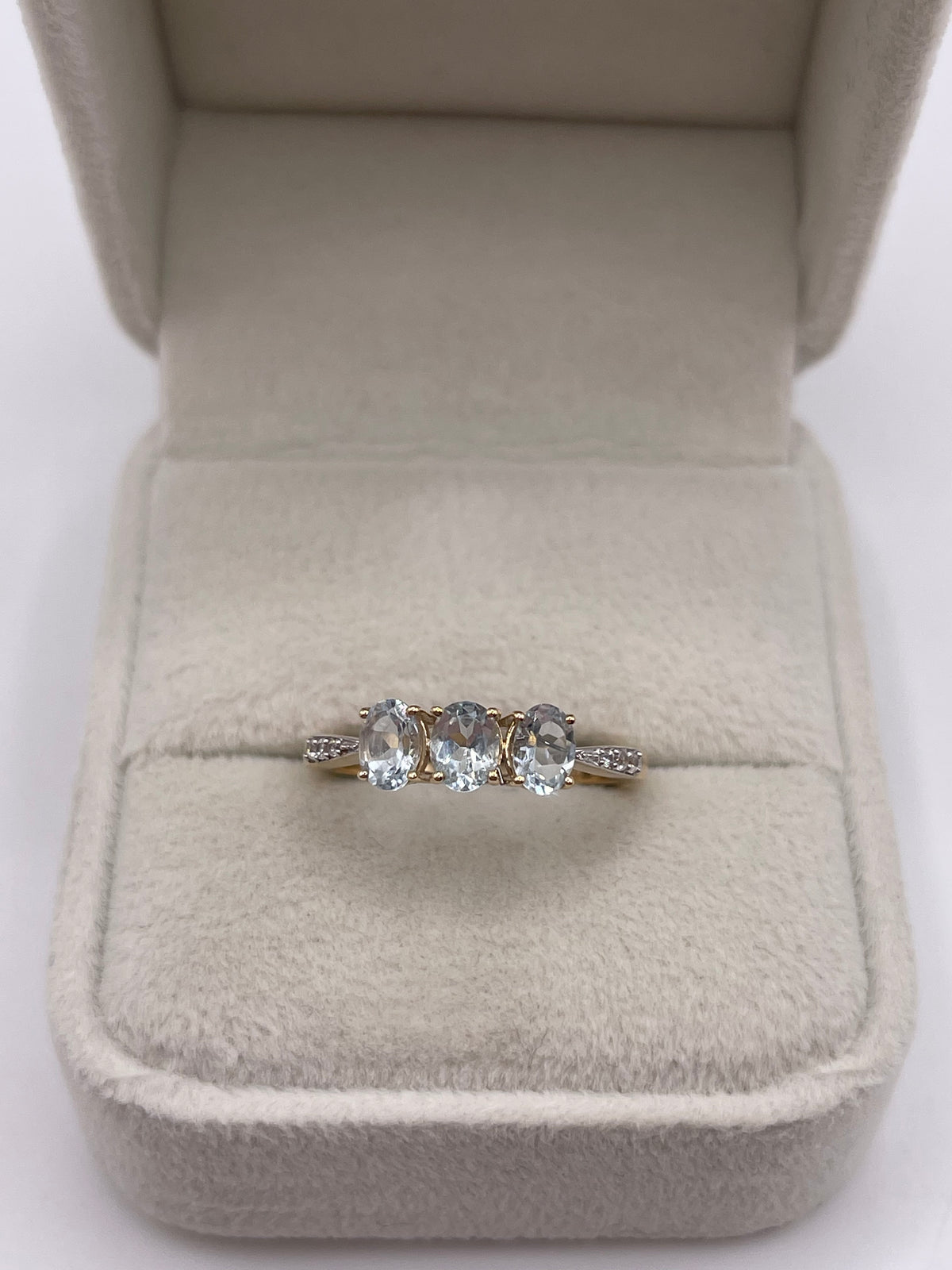 9ct gold aquamarine and zircon ring