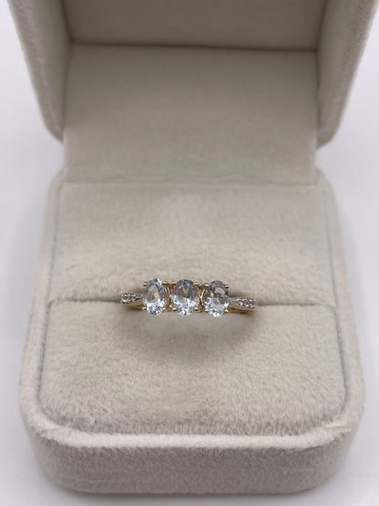 9ct gold aquamarine and zircon ring