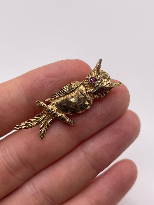 9ct gold ruby owl brooch