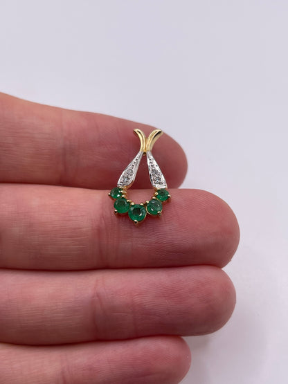 9ct gold emerald and diamond pendant