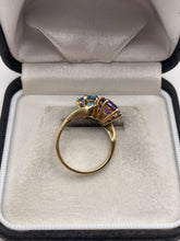 Load image into Gallery viewer, 9ct gold amethyst and topaz ring
