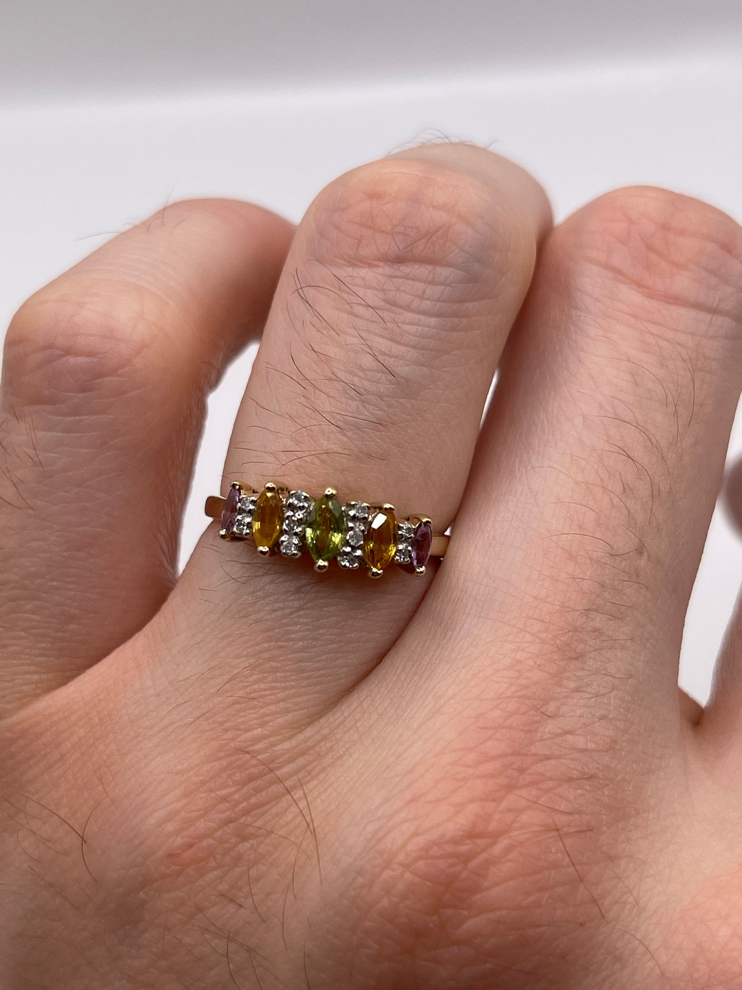9ct gold multi gemstone and diamond ring