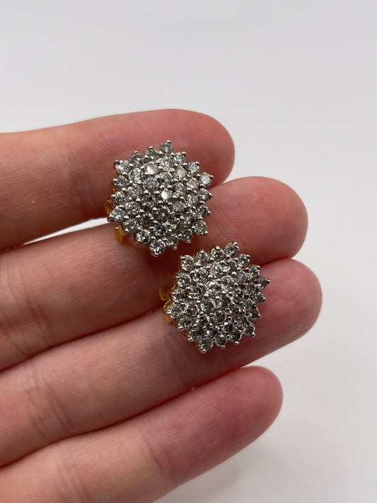 18ct gold 2ct diamond cluster earrings