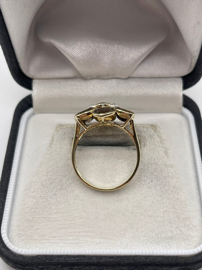 9ct gold citrine, Smokey quartz and diamond ring