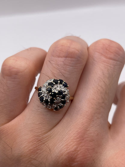 9ct gold sapphire and diamond clusyer ring