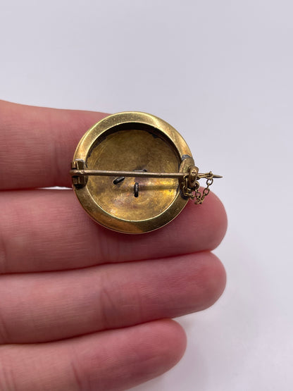 18ct gold enamel, pearl and diamond brooch