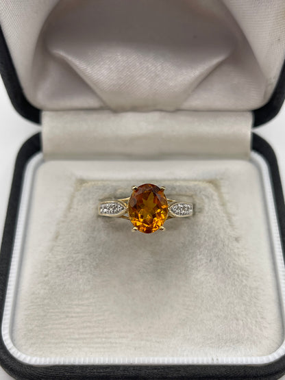 9ct gold citrine and zircon ring